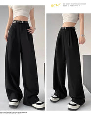 2025 New Women's Pants Casual Temperament High Waist Loose Straight Trousers Gift Belt Fashion Versatile Wide Leg Pants Women