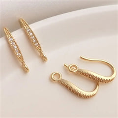 Earring Accessories 14K Gold Inlaid Zircon Ear Hook with Hanging Ring Handmade Original DIY Ear Accessory Ear Hook Material E113