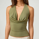 Women Premium Halter Tops Summer Floral Print/Solid Color Cowl Neck Backless Shirts Vest for Streetwear Aesthetic Clothes