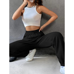 Women's Fashion Pants Casual Loose Sweatpants Drawstring Pants Solid Colour Elastic Waist Female Pants New Street Wear