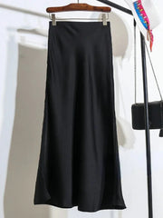 Female Skirt Elegant Temperament Ladies Solid Colour Long Skirt Suitable for Holiday Party Comfortable Knitted Milk Silk Fabrics