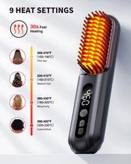 BOPCAL Cordless Hair Straightener Brush 10000mAh LED Display Negative Ions Hair Care Ceramic Electric Hot Heating Comb