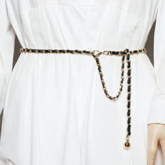 Women Metal Waist Chain Belt Long Thin Tassel Ball Heart Adjustable Waistband For Female Lady Dress Coat Decoration Strap Girdle