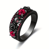 Punky Style Ring Horror Skull & Rose Design Paved Shining Zirconia Suitable for Men and Women Rings