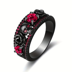 Punky Style Ring Horror Skull & Rose Design Paved Shining Zirconia Suitable for Men and Women Rings