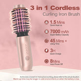 Curling Comb Cordless Hair Curling Iron Brush, Mini Travel Hot Straightener Comb, 3-in-1 Portable