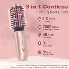 Curling Comb Cordless Hair Curling Iron Brush, Mini Travel Hot Straightener Comb, 3-in-1 Portable
