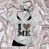 Tops estéticos para mujer, tops cortos de los años 2000 con tirantes, ropa gótica, estilo vintage Harajuku, grunge, estampado "I LOVE ME".