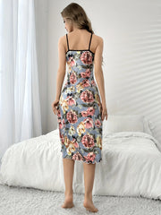 Ladies' Four Seasons Spring and Summer Casual Romantic Floral Print Cute Sleep Dress with Label Code