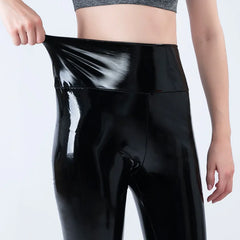 women\'s latex leggings Push Up Women Black Leggings High Waist Elastic PU Leather Skinny Pants Shiny Wet Look Metallic Latex