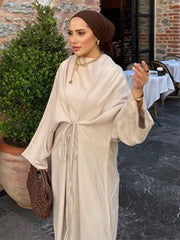 Elegante vestido largo plisado con cintura para mujer, manga larga, encaje, cuello redondo, suelto, verano otoño 2025, nuevo, hasta los tobillos.