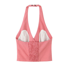 2025 Women's New Tops Summer Solid Color Halterneck Neck Top Sexy V-Neck Design Casual Fashion Personality Versatile