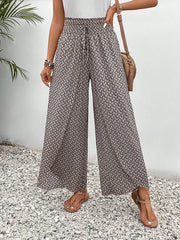 Women's Pants 2025 Summer New Fashion Floral Side Wide Leg Skirt Pants Calça Feminina Pantalon Mujer Pantaloni Lange Hosen