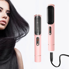 Portable Travel Cordless Hair Straightener Brush for Women - USB-C Charge While Use, Wireless Styling Comb