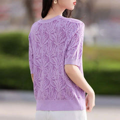 T-shirt Women Tops Summer 2025New Clothing Body O-neck Half Sleeve Tees Shirt Solid Color Maple Leaf Pattern Casual Fashion Top