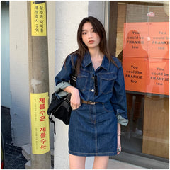 Vintage Denim Dress For Women Spring Summer Long Sleeve Slim Fit Short Jean Dress Chic Female Casual Mini Dress Street wear