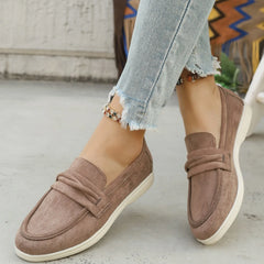 Zapatos planos coreanos para mujer 2025, mocasines de punta redonda, zapatillas informales para mujer, nuevos zapatos de costura flocada para el tiempo libre sin cordones para mujer