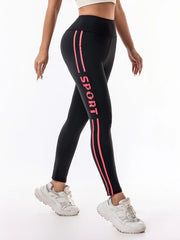 High-waisted pull-in hip lift yoga pants Women's running training fitness pants letter printed sports leggings