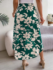 Spring Summer Skirts for Women Casual Floral Print Asymmetric Ruffle Edge Skirt