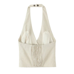 2025 Women's New Tops Summer Solid Color Halterneck Neck Top Sexy V-Neck Design Casual Fashion Personality Versatile