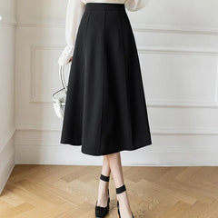 Women's Skirt 2025 Spring Women High Waist Solid Vintage Girl's Waist Down Skirt Knee-length A-line Fashion Thin Skirt for Women