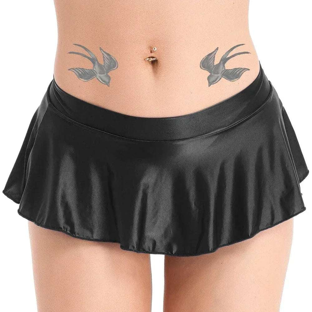 Sexy Womens Glossy Short Skirt Shiny Skater Dance Party Skirt Sexy V Waist Design Pleated Skirts Summer High Waist Skirts