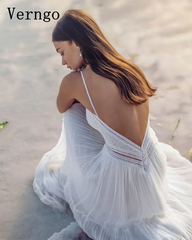 Vestidos de novia Verngo Beach de tul para mujer, sexys, con escote en V profundo, tirantes finos, espalda descubierta, corte A, personalizados