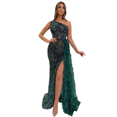 2025 new color sequin fairy long sleeveless fashion slim temperament in the long evening dress woman
