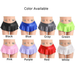 Sexy Womens Glossy Short Skirt Shiny Skater Dance Party Skirt Sexy V Waist Design Pleated Skirts Summer High Waist Skirts