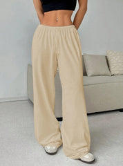 Women's Pants 2025 Summer Fashion Solid Color Low Waisted Casual Elastic Waisted Lace Up Wide Leg Daily Sports Pants