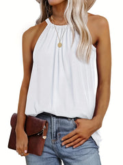Tops de verano para mujer, tops casuales tipo túnica para usar con leggings, blusas de mujer, tops de tirantes con cuello halter, tops de verano de cuello alto sin mangas