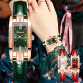 Vintage Women Watches Fashion Rhinestone Rectangle Ladies Leather Band Quartz Watch