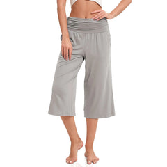 women pants summer loose cropped pants High Waist Solid Color Casual Trousers Pants With Pockets cozy breathable pantalon femme