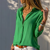 Women Tops Blouses 2025 Spring Summer Elegant Long Sleeve Solid V-Neck Chiffon Blouse Female Work Wear Shirts Blouse Oversized