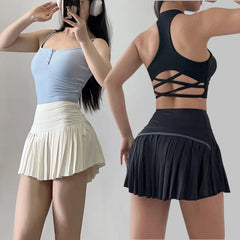 Summer Sports Skirt for Women High-Waisted Tummy-Control Pleated Yoga Tennis Skirt