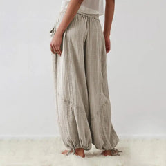Women Harem Pants Summer Casual Vintage Cotton Linen Pants Elastic Waist Wide Leg Fashion Loose Pockets Female Trousers S-5XL
