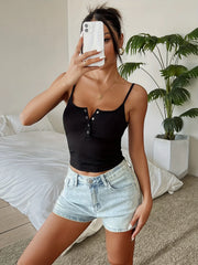 2025 Top Women's Tank Tops Sexy Square Neck Sleeveless Camisole Y2K Button Down Spaghetti Strap Crop Summer Beach Party T-shirt