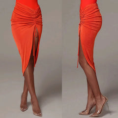 Irregular Low Waist Skirt Summer New Trend Hotsweet Drawstring Shirring Skirt Elegant Club Party Skirt Sexy Elegant Women Skirts