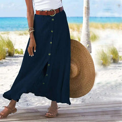 Women Skirt 2025 Spring Summer New Fashion Casual Cotton And Linen Solid Color Buttons Skirt Split A- Line Hip Waist Long Skirt