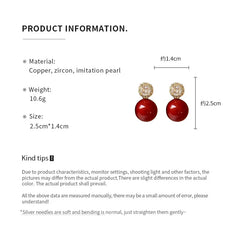 Delicate Red Round Bead Earrings Women's Fashion Inlaid Zircon Earrings Sweet Geometry Earrings Party Jewelry New Years Gifts