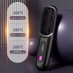 Lcd Usb Charging Ceramic Heating Electric Comb Hair Straightener Wireless Portable Mini Hair Straightener