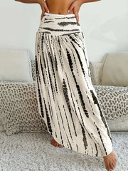 Women Skirt Fashion Summer Skirts Casual Long Skirt Women White Print Elastic Waist A-LINE Skirts for Women Faldas 2025 Q380