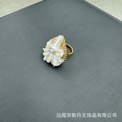 New shell powder embossed jewelry set inlaid with baroque pearls exquisite four-piece set medieval jewelry wholesale