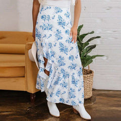 Skirts Women Long Skirt A Line Slim Fit Streetwear Print Floral Elegant Splice Y2k High Waist Work Ruffles Summer 2025