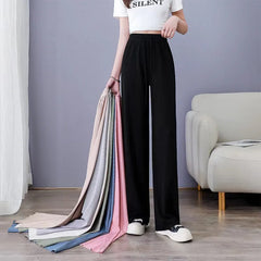 Women Pants Spring Summer Ice Silk Wide Leg Pants 2025 High Waist Loose Straight Casual Pant Female Outdoor Black Trousers