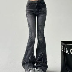 New retro slim-fitting women pants Y2k fashion trendy wasteland trousers legs furrow stretch jeans for women