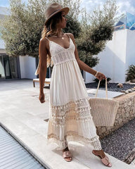 Dress, Casual Lace Splicing Sleeveless Long Dress 2025 Spring And Summer New Fashion High Street Women's Clothing