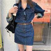 Vintage Denim Dress For Women Spring Summer Long Sleeve Slim Fit Short Jean Dress Chic Female Casual Mini Dress Street wear