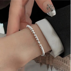 100% Solid 925 Sterling Silver Metal Bracelets for Women Men Beads Adjustable Handmade Simple Bracelet Birthday Christmas Gift