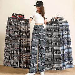 Women Wide Leg Pants High Waist Elephant Print Pant Summer Thin Straight Trousers Casual Bottoms Female Clothing 2025 Fashion